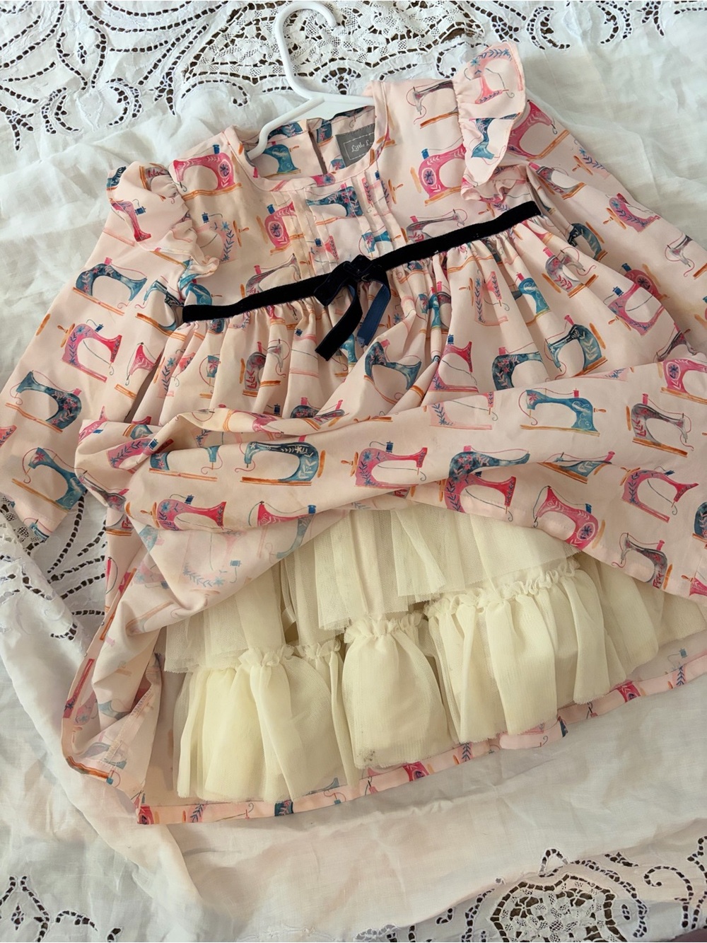 Whimsical Vintage Sewing Machine British Boutique Cottage Core Tea Party Dress